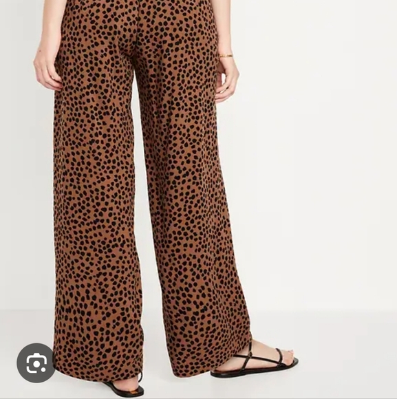 Cheetah Print Wide Leg Palazzo Pants Tie Waist Pockets Size Small - Picture 9 of 13